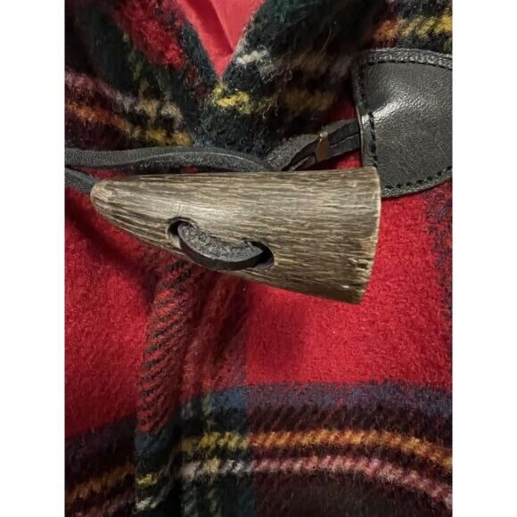 Vintage 90s Eddie Bauer Wool Red Tartan Plaid Long Coat Jacket Toggles Size S - Picture 10 of 16
